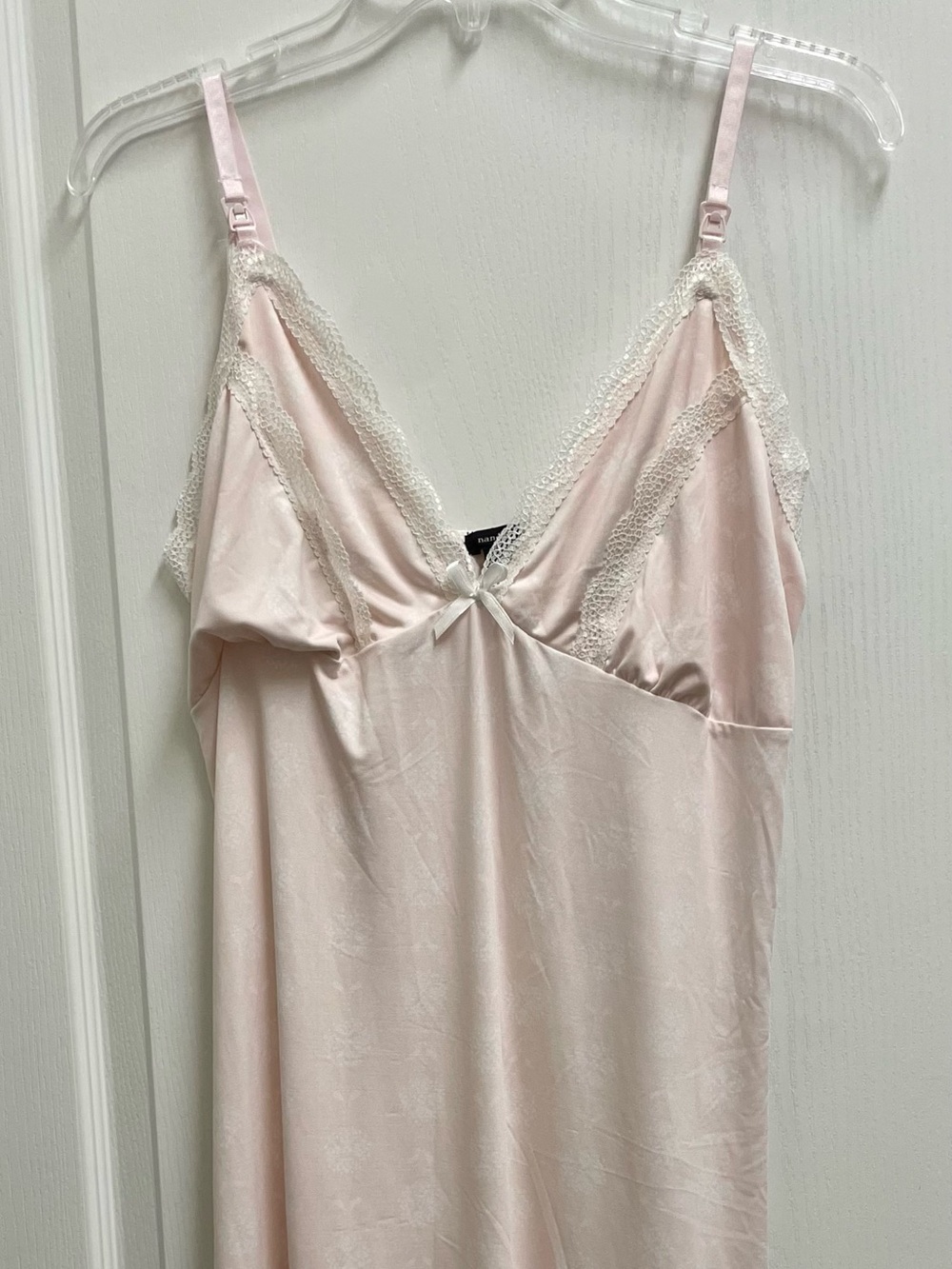 Nanette Lepore Pale Pink Satin Knit Lace-Trim Chemise Sz L